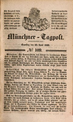 Münchener Tagpost (Münchener Morgenblatt) Samstag 20. April 1839