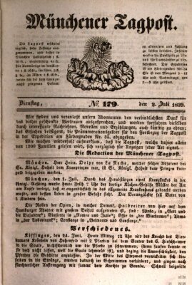 Münchener Tagpost (Münchener Morgenblatt) Dienstag 2. Juli 1839