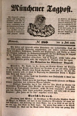 Münchener Tagpost (Münchener Morgenblatt) Mittwoch 3. Juli 1839