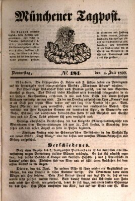 Münchener Tagpost (Münchener Morgenblatt) Donnerstag 4. Juli 1839