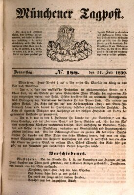 Münchener Tagpost (Münchener Morgenblatt) Donnerstag 11. Juli 1839