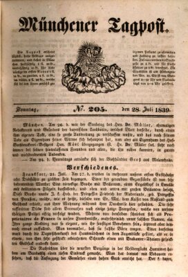 Münchener Tagpost (Münchener Morgenblatt) Sonntag 28. Juli 1839