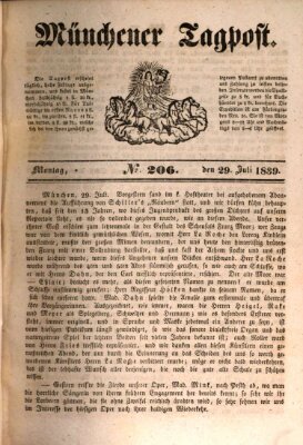 Münchener Tagpost (Münchener Morgenblatt) Montag 29. Juli 1839