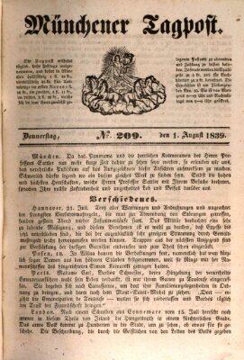 Münchener Tagpost (Münchener Morgenblatt) Donnerstag 1. August 1839