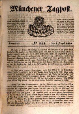 Münchener Tagpost (Münchener Morgenblatt) Samstag 3. August 1839