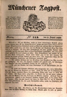 Münchener Tagpost (Münchener Morgenblatt) Montag 5. August 1839