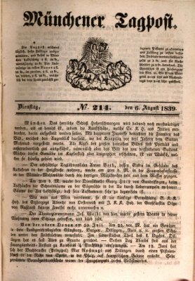 Münchener Tagpost (Münchener Morgenblatt) Dienstag 6. August 1839