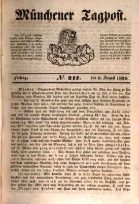 Münchener Tagpost (Münchener Morgenblatt) Freitag 9. August 1839