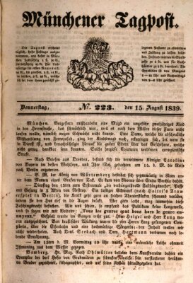 Münchener Tagpost (Münchener Morgenblatt) Donnerstag 15. August 1839