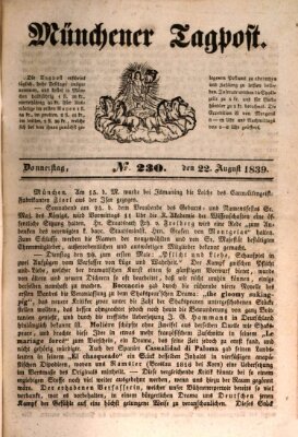 Münchener Tagpost (Münchener Morgenblatt) Donnerstag 22. August 1839