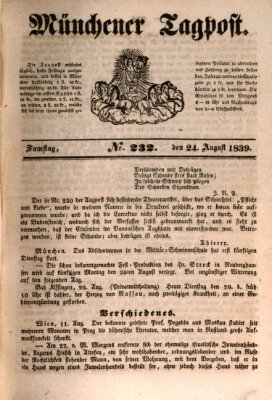 Münchener Tagpost (Münchener Morgenblatt) Samstag 24. August 1839