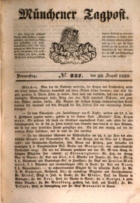 Münchener Tagpost (Münchener Morgenblatt) Donnerstag 29. August 1839