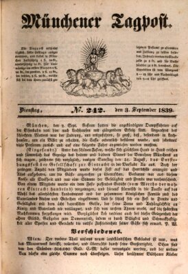 Münchener Tagpost (Münchener Morgenblatt) Dienstag 3. September 1839