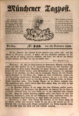 Münchener Tagpost (Münchener Morgenblatt) Dienstag 10. September 1839