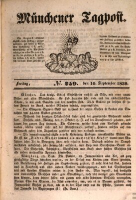 Münchener Tagpost (Münchener Morgenblatt) Dienstag 10. September 1839