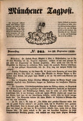 Münchener Tagpost (Münchener Morgenblatt) Donnerstag 26. September 1839