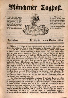 Münchener Tagpost (Münchener Morgenblatt) Donnerstag 3. Oktober 1839