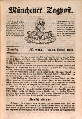 Münchener Tagpost (Münchener Morgenblatt) Donnerstag 24. Oktober 1839