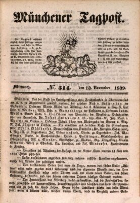 Münchener Tagpost (Münchener Morgenblatt) Mittwoch 13. November 1839