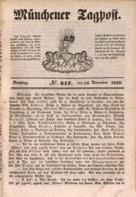 Münchener Tagpost (Münchener Morgenblatt) Samstag 16. November 1839