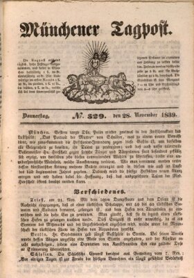 Münchener Tagpost (Münchener Morgenblatt) Donnerstag 28. November 1839