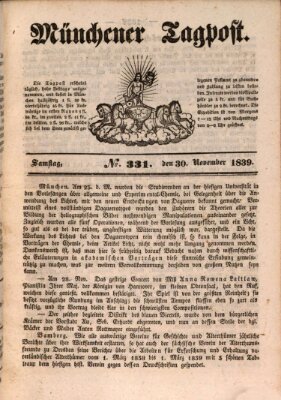 Münchener Tagpost (Münchener Morgenblatt) Samstag 30. November 1839