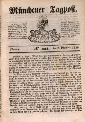 Münchener Tagpost (Münchener Morgenblatt) Montag 2. Dezember 1839