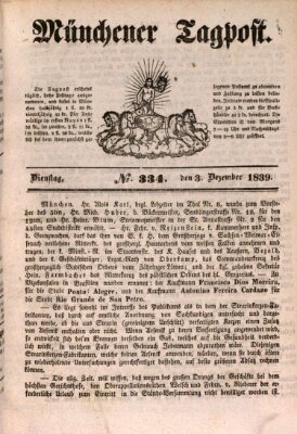 Münchener Tagpost (Münchener Morgenblatt) Dienstag 3. Dezember 1839