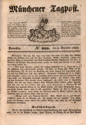 Münchener Tagpost (Münchener Morgenblatt) Donnerstag 5. Dezember 1839