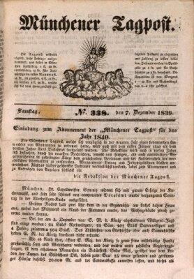 Münchener Tagpost (Münchener Morgenblatt) Samstag 7. Dezember 1839