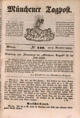 Münchener Tagpost (Münchener Morgenblatt) Montag 9. Dezember 1839