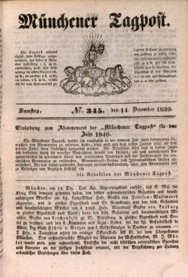 Münchener Tagpost (Münchener Morgenblatt) Samstag 14. Dezember 1839