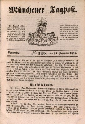 Münchener Tagpost (Münchener Morgenblatt) Donnerstag 19. Dezember 1839