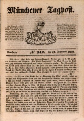 Münchener Tagpost (Münchener Morgenblatt) Samstag 21. Dezember 1839