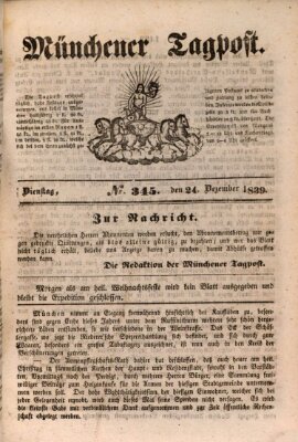 Münchener Tagpost (Münchener Morgenblatt) Dienstag 24. Dezember 1839