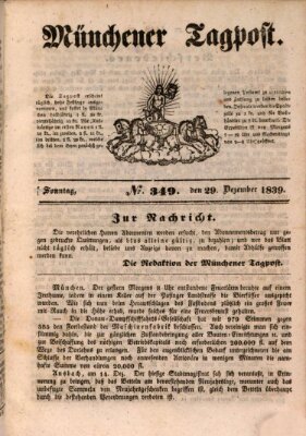 Münchener Tagpost (Münchener Morgenblatt) Sonntag 29. Dezember 1839