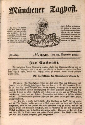 Münchener Tagpost (Münchener Morgenblatt) Montag 30. Dezember 1839