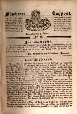 Münchener Tagpost (Münchener Morgenblatt) Donnerstag 2. Januar 1840