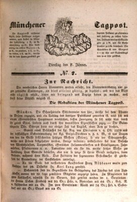 Münchener Tagpost (Münchener Morgenblatt) Dienstag 7. Januar 1840