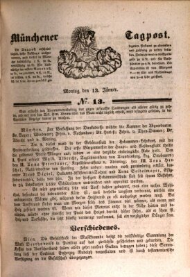 Münchener Tagpost (Münchener Morgenblatt) Montag 13. Januar 1840