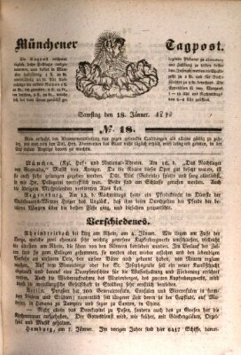 Münchener Tagpost (Münchener Morgenblatt) Samstag 18. Januar 1840