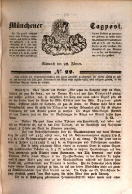 Münchener Tagpost (Münchener Morgenblatt) Mittwoch 22. Januar 1840