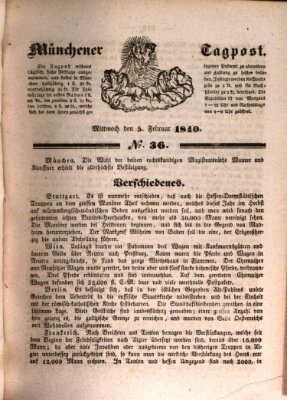 Münchener Tagpost (Münchener Morgenblatt) Mittwoch 5. Februar 1840