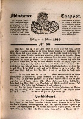 Münchener Tagpost (Münchener Morgenblatt) Freitag 7. Februar 1840