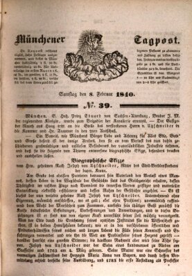 Münchener Tagpost (Münchener Morgenblatt) Samstag 8. Februar 1840