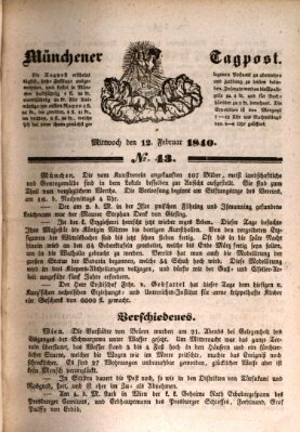 Münchener Tagpost (Münchener Morgenblatt) Mittwoch 12. Februar 1840