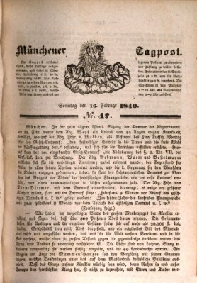 Münchener Tagpost (Münchener Morgenblatt) Sonntag 16. Februar 1840