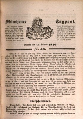 Münchener Tagpost (Münchener Morgenblatt) Montag 17. Februar 1840