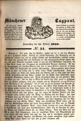 Münchener Tagpost (Münchener Morgenblatt) Donnerstag 20. Februar 1840