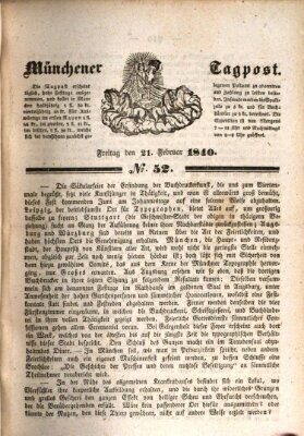 Münchener Tagpost (Münchener Morgenblatt) Freitag 21. Februar 1840